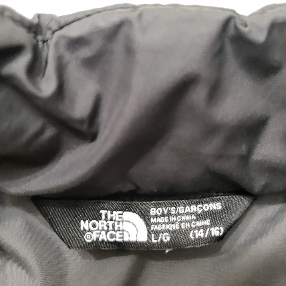 North Face Puffer Jacket Boys Large Black Goose Down 550 Outdoors Hiking Camp